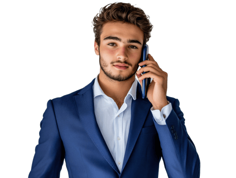 Young man in formal attire talking on the phone png