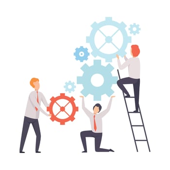 Business Team, Office Colleagues Launching Mechanism, People Working Together in Company, Teamwork, Cooperation, Partnership Illustration vector