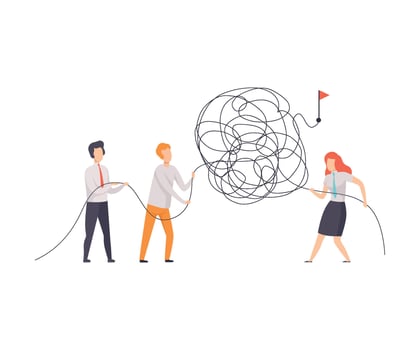 Business Team Searching for Ways to Success Symbol, Office Colleagues Solving Complicated Problem, Teamwork, Cooperation, Partnership Illustration vector