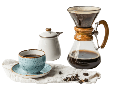 Elegant coffee brewing setup with rich flavors png