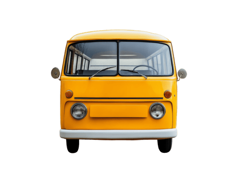 Yellow vintage van parked in bright daylight png