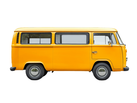 Vintage yellow van parked in bright sunlight png