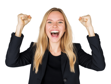 Excited woman celebrating a personal achievement png