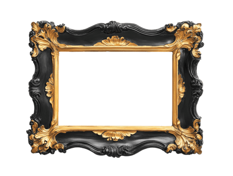 Elegant ornate frame with black and gold details png