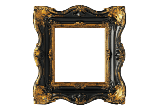 Decorative frame with ornate black and gold design png