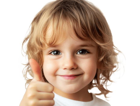 Child with curly hair gives thumbs up gesture png