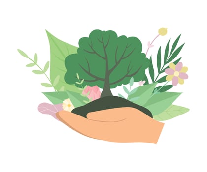 Human Hands Holding Green Tree, Environmental Protection, Ecology Illustration vector