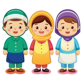 three children in traditional clothing vector