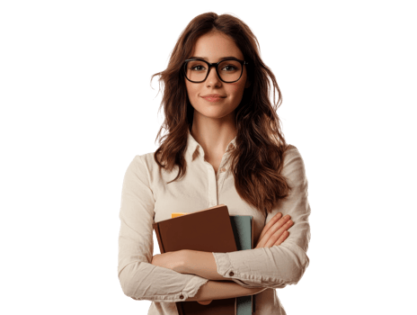 Confident woman holding books with a smile png
