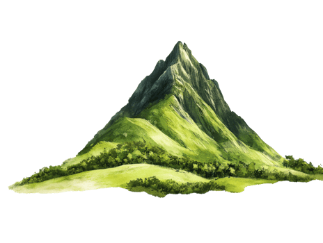 A tall mountain rises sharply with a rocky peak png