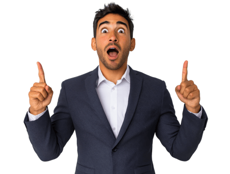 Man shows excitement with raised hands png