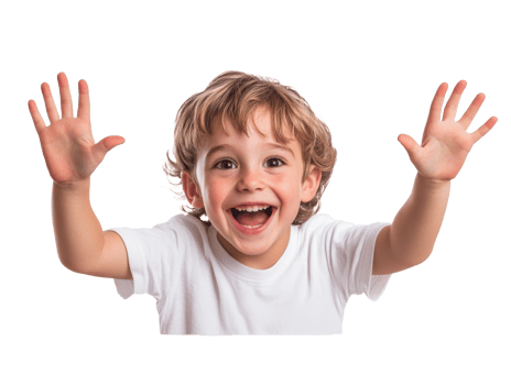 Happy child celebrating with raised hands in joy png