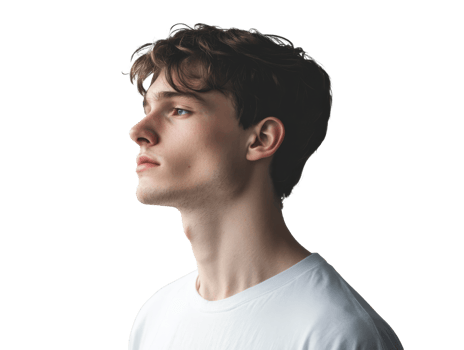 Young man posing thoughtfully in profile view png