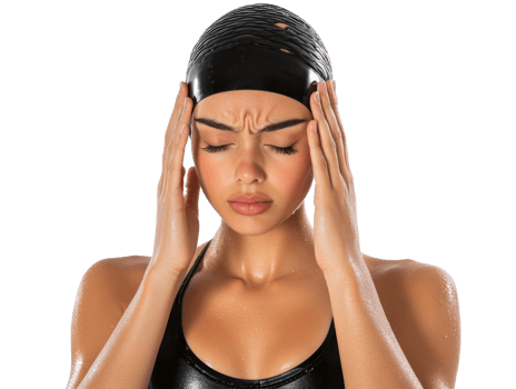 Young female swimmer feeling discomfort in water png