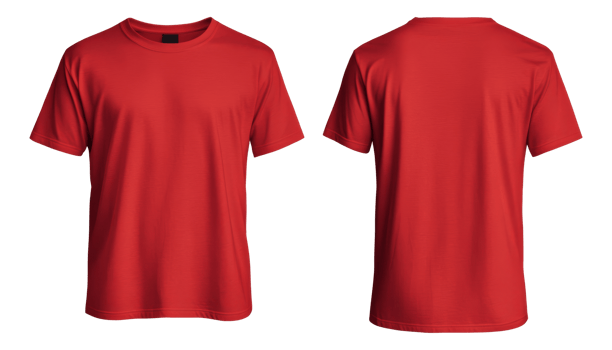Bright red t shirt displayed from multiple angles png