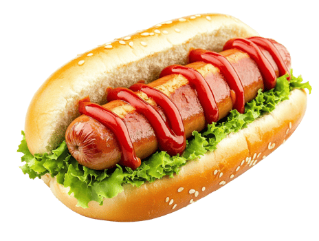 Delicious hot dog loaded with ketchup and lettuce png
