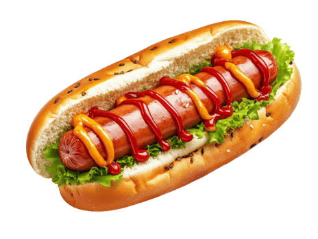 Delicious hot dog with mustard and ketchup png
