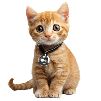 Cute orange kitten with stethoscope collar png