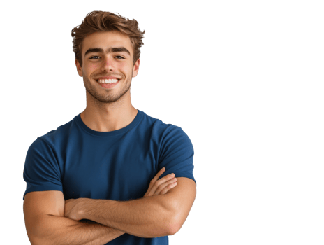 Young man smiling with crossed arms indoors png