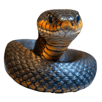 Golden and black snake curling in striking pose png