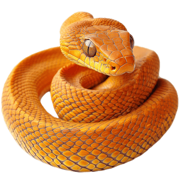 Unique orange snake resting in a coiled position png