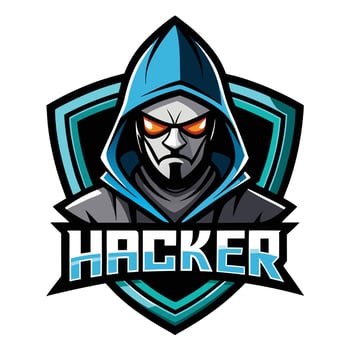 the hacker logo, with a blue hoodie and a black mask vector