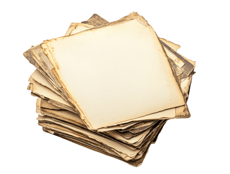 Worn, old sheets of paper stacked png