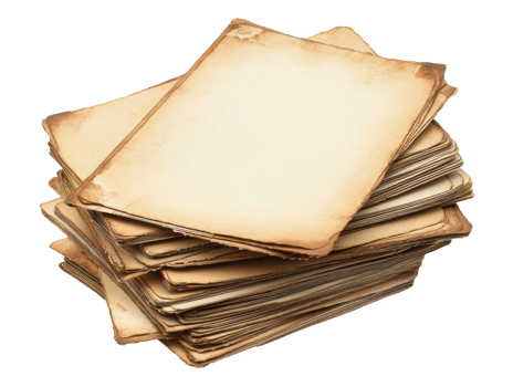 Stack of vintage parchment papers on display png