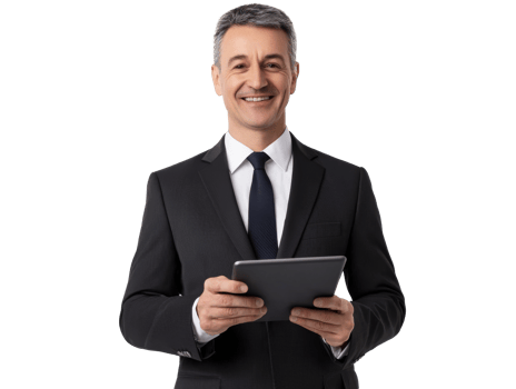 Businessman with tablet, smiling png
