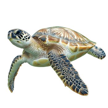 Green turtle swims in clear water png