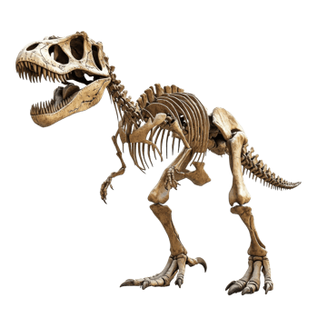 Dinosaur skeleton displayed in museum setting png