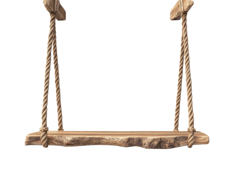 Swing made of natural wood with rope suspension png