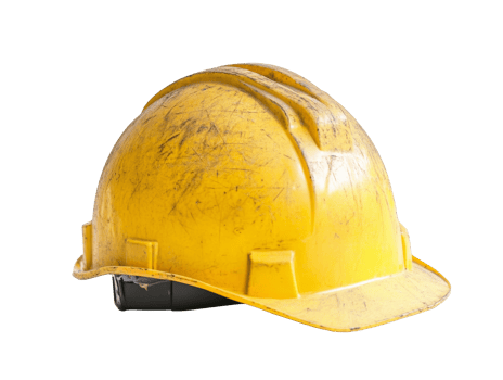 Worn yellow hard hat on a white background png