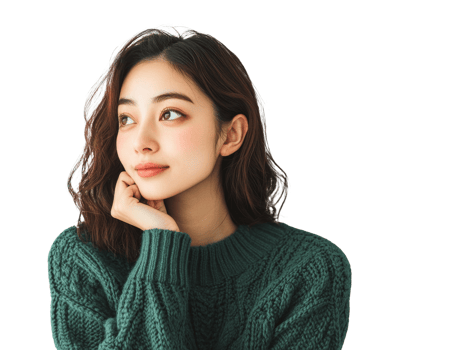 Caring young woman in a knit sweater png