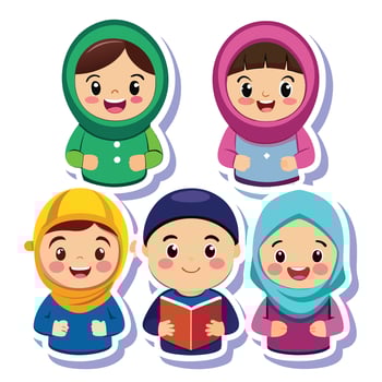 muslim children in different colors and styles vector