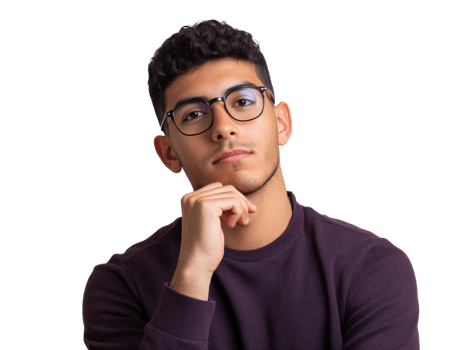 Young man in thoughtful pose with glasses png