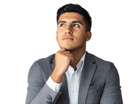 Young man in suit pondering choices png