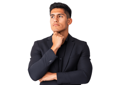 Man in formal attire contemplating his next steps png