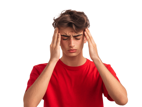 Young man experiencing headache in red shirt png