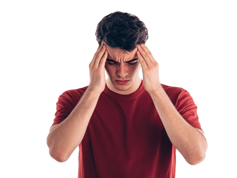 Young man showing signs of stress and headache png