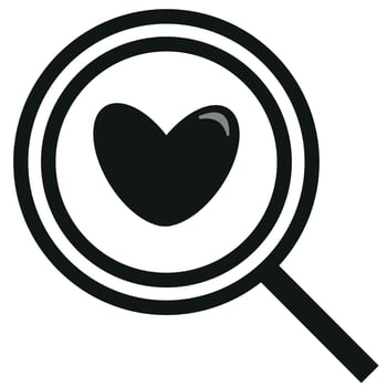 original simple black and white magnifying glass icon with a heart placed in the middle of the magnifying glass, valentine's day design vector