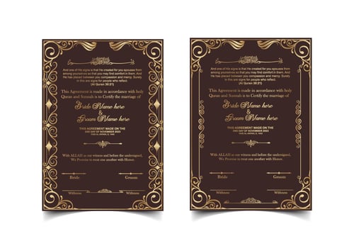 Islamic Wedding Nikkah Certificate Template Design vector