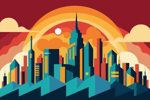 Abstract City Skyline Logo Featuring Negative Space, Modern Urban Design Innovative Abstract City Skyline Logo with Negative Space Elements vector