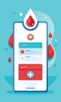 Blood donation app ui login interface illustration with mobile application vector