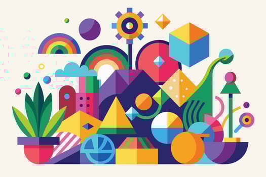 Playful arrangement of colorful abstract shapes vector