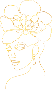 Female face in line art with big flower on her head png