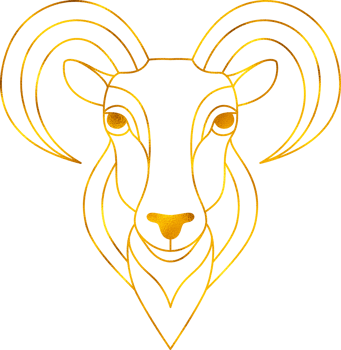 Aries zodiac sign in line art style with golden foil effect. png