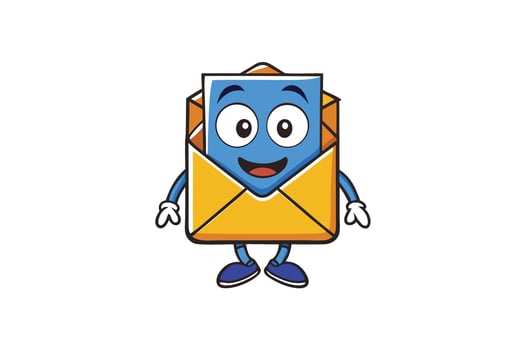 Adorable smiling mail icon character with expressive blue eyes and gloves, symbolizing digital communication and postal services vector