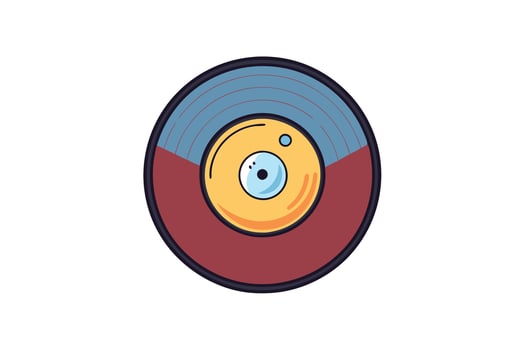 Colorful vinyl record icon illustration, featuring retro inspired design with bold colors and circular elements isolated on white background vector