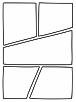 A vertical comic book panel, made of many angled hand-drawn boxes, empty. Useful layout. Isolated. png